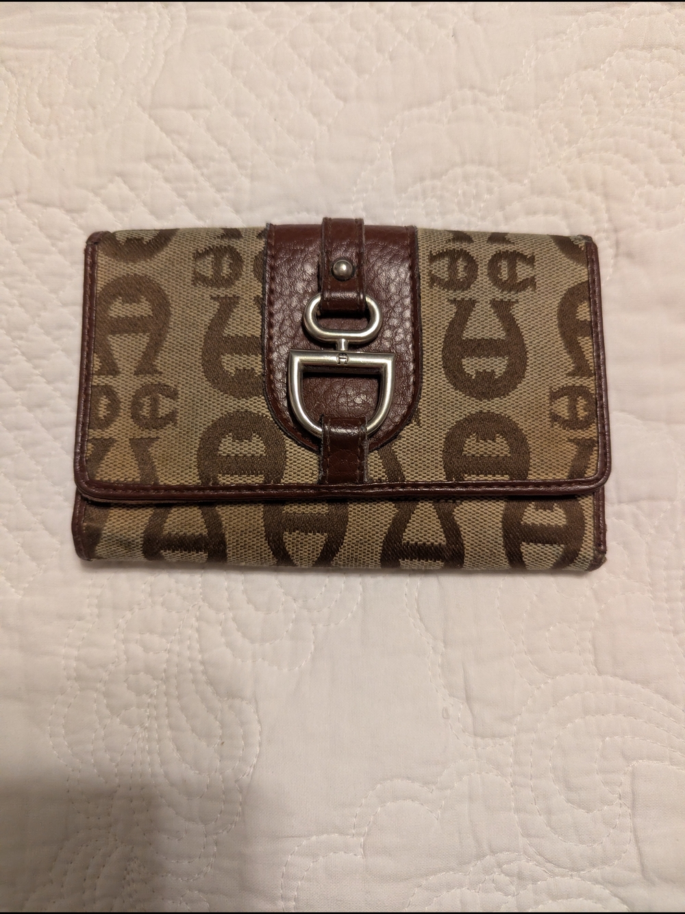 Authentic Brown Canvas Logo Print Wallet with Leather Trim